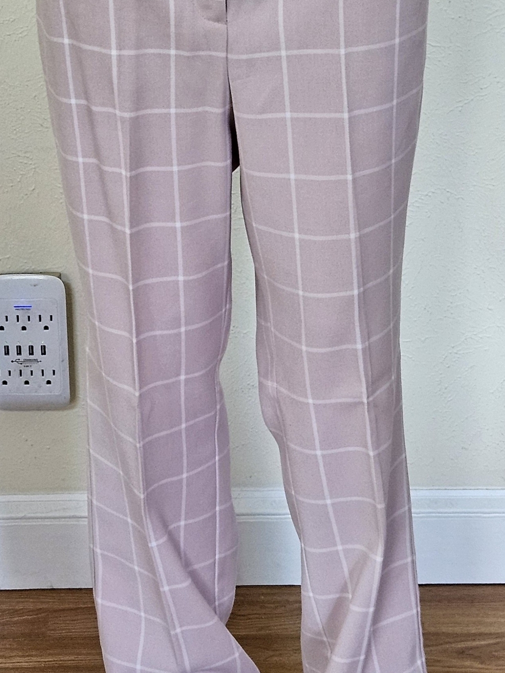 Windowpane Pink Wide-Leg Trousers